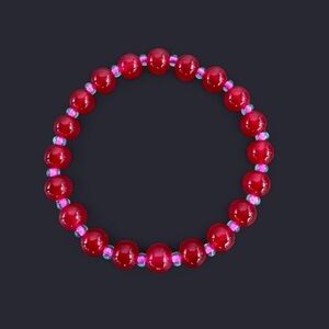 Red Fuchsia Glass Bead Bracelet 8mm